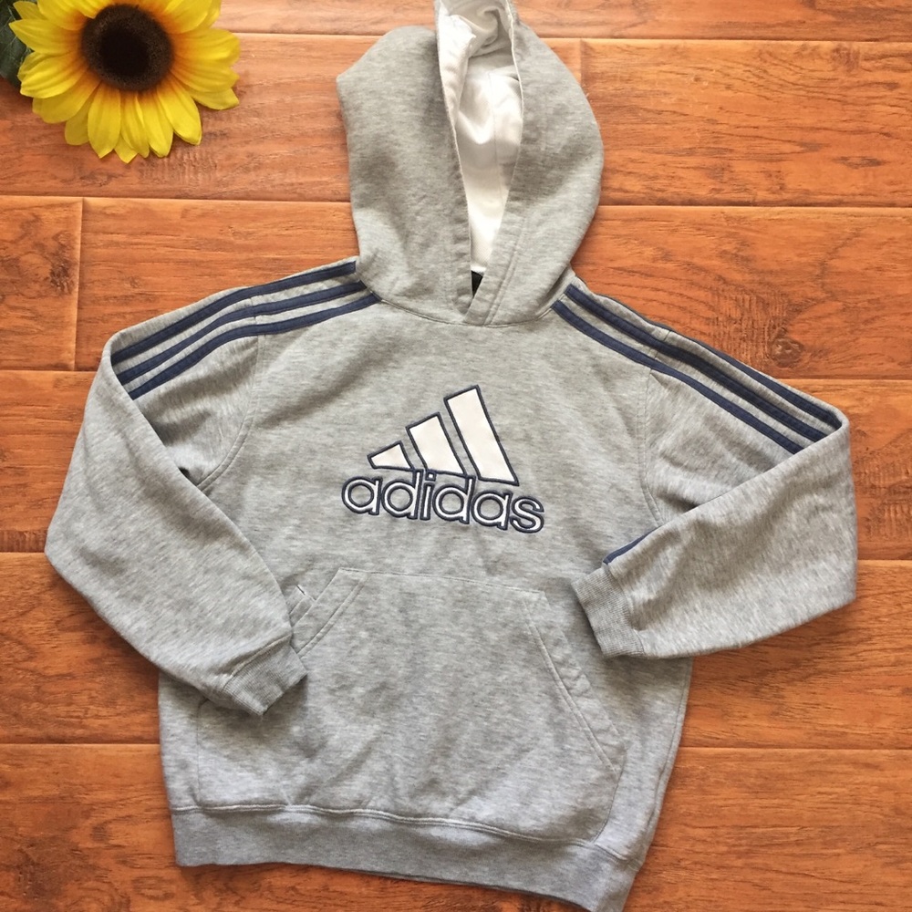 Adidas hoodie grey with blue stripes S
